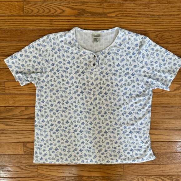 Classic Elements White and Blue Floral Henley Shirt - Picture 1 of 3
